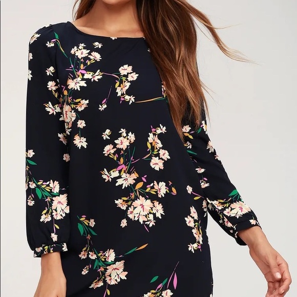 Lulu’s Herbaceous Babe Navy Floral Print Shift Dress - Picture 2 of 12